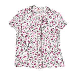 Brooks Brothers Red Fleece Floral White Pink Short Sleeve Flowy Blouse - Size 6